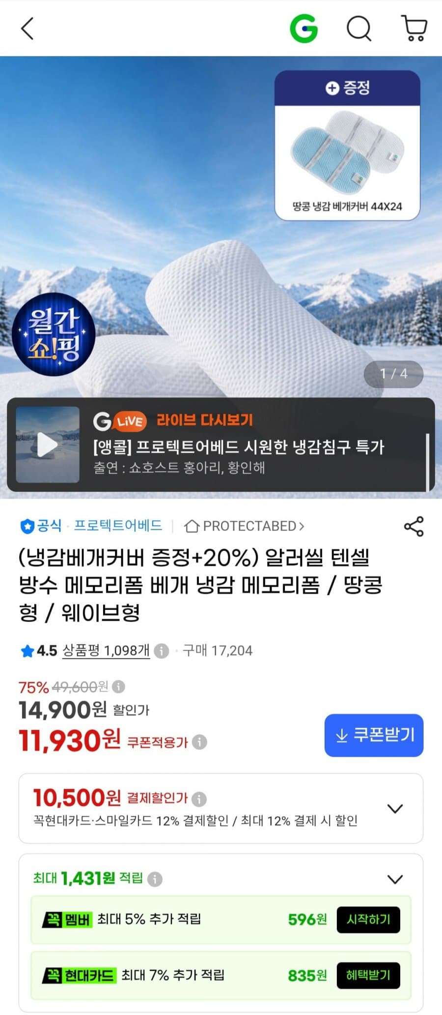 알러씰 땅콩 메모리폼 베개
