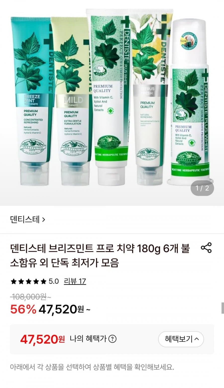 덴티스테 브리즈민트 프로 5개