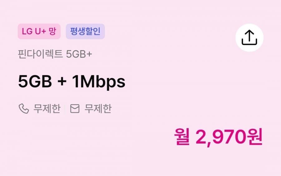 핀다이렉트 5GB+1Mbps