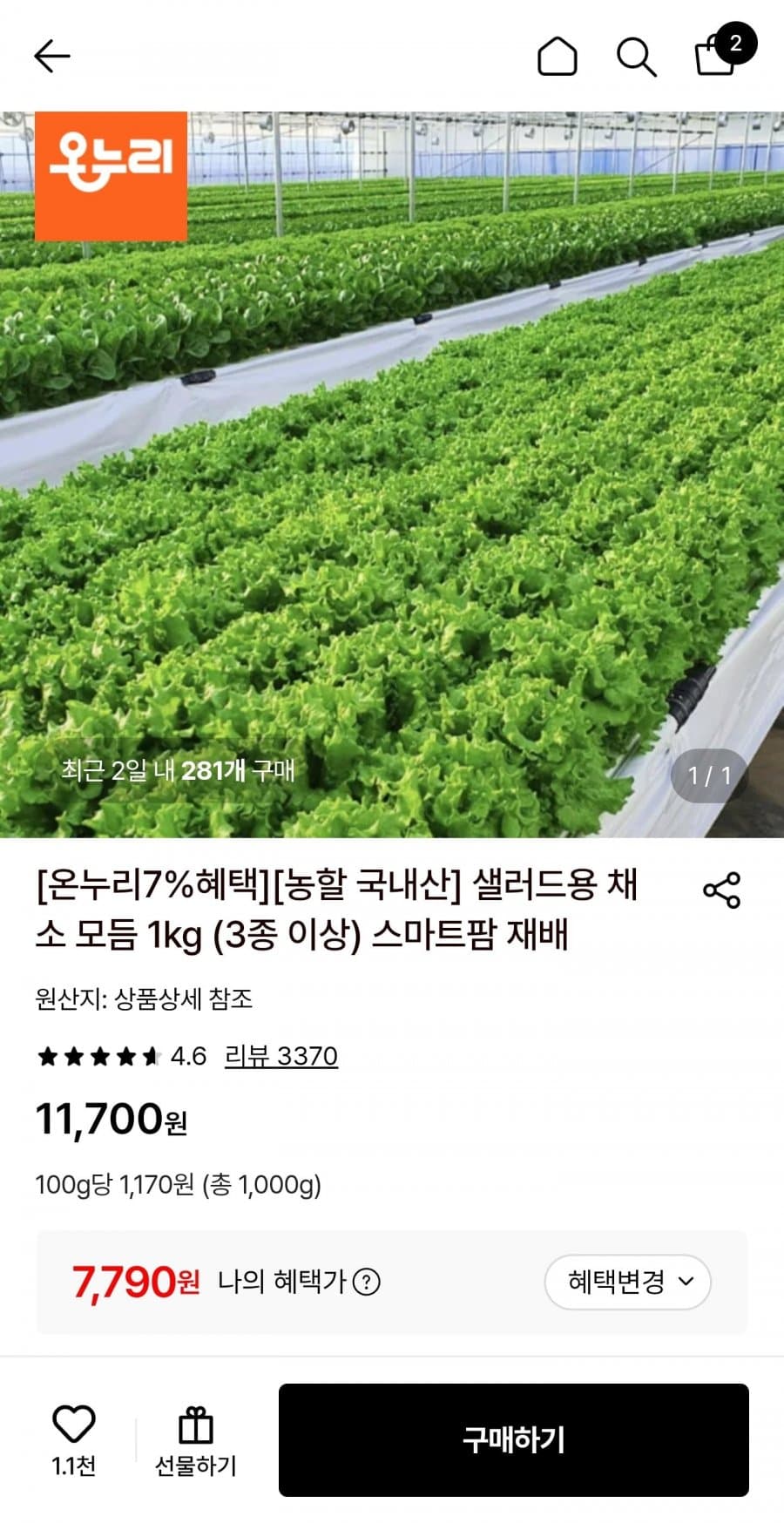 샐러드용 채소 모듬 1kg