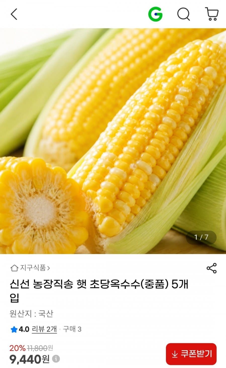 농장직송 햇 초당옥수수(중품) 5개입