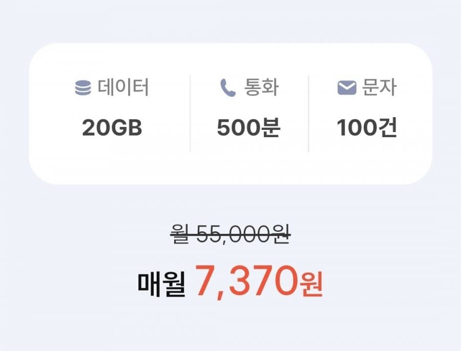프리티 SKT 20GB 500분
