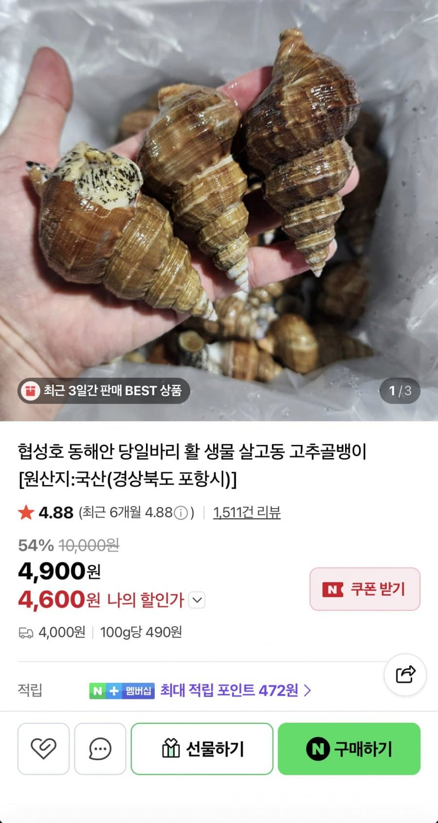 활 살고동 소 1kg