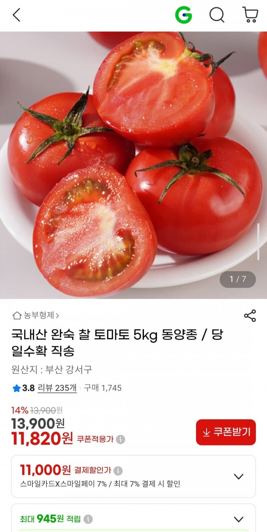 농부형제 완숙 찰 토마토 5kg