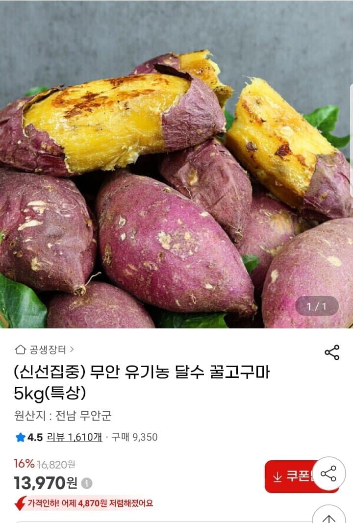 무안 유기농 꿀고구마 5kg