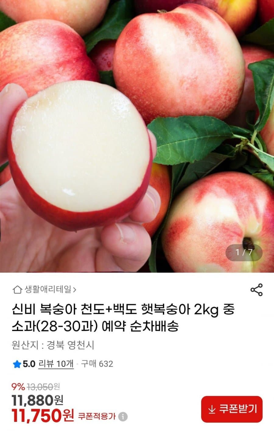 신비복숭아 중소과 2kg