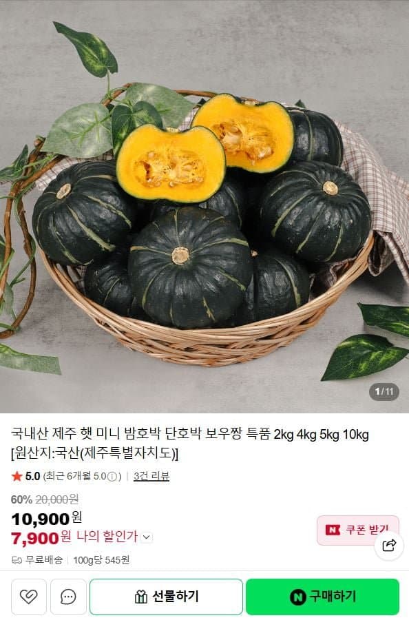 제주 미니밤호박 로얄특품 2kg