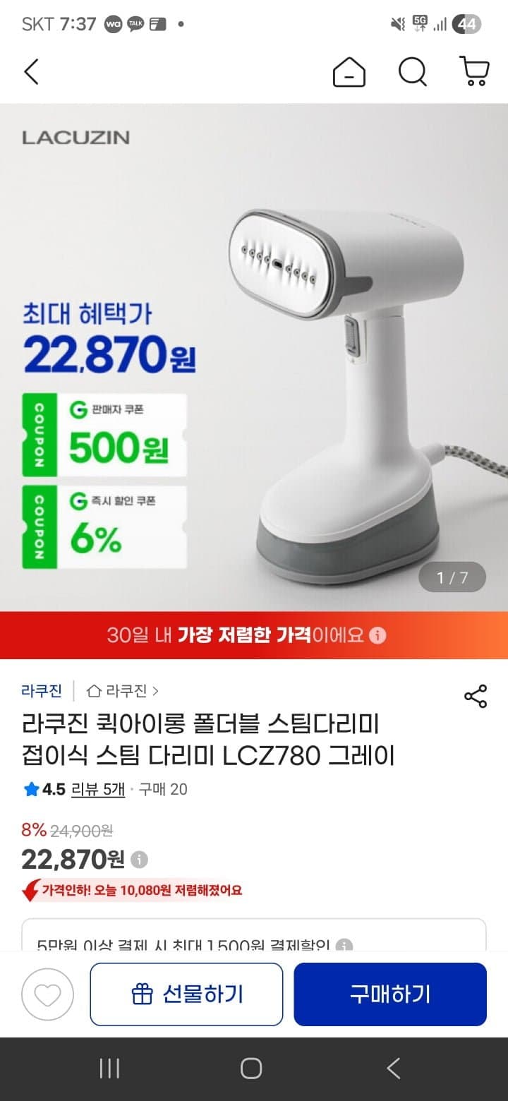 라쿠진 접이식 스팀 다리미