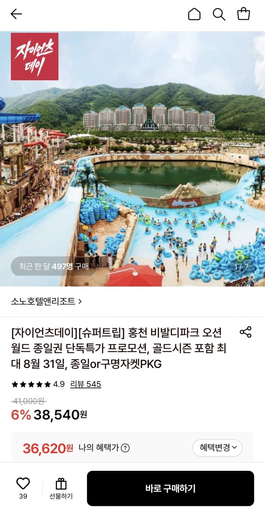 오션월드 대인 종일권