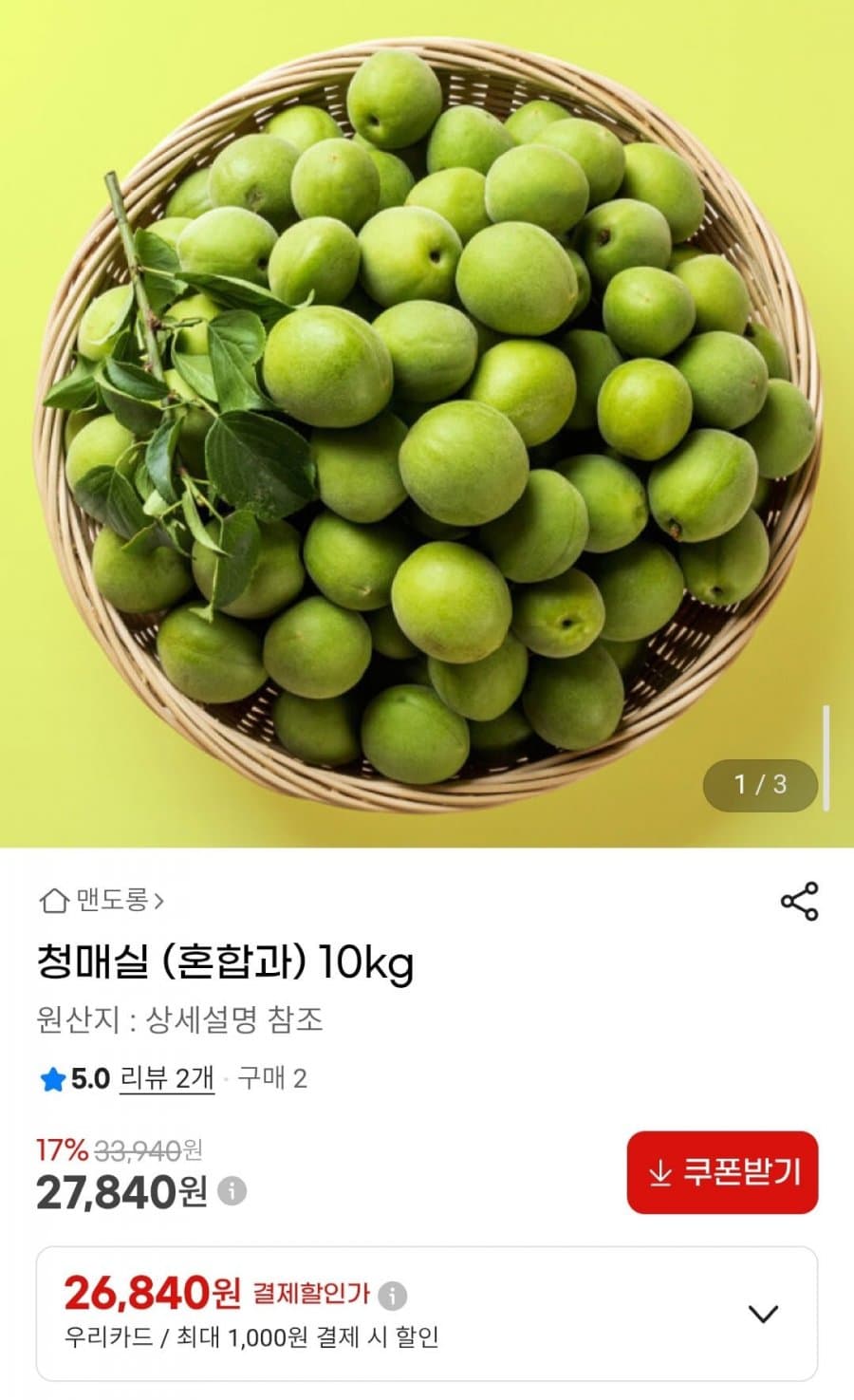 청매실 10kg