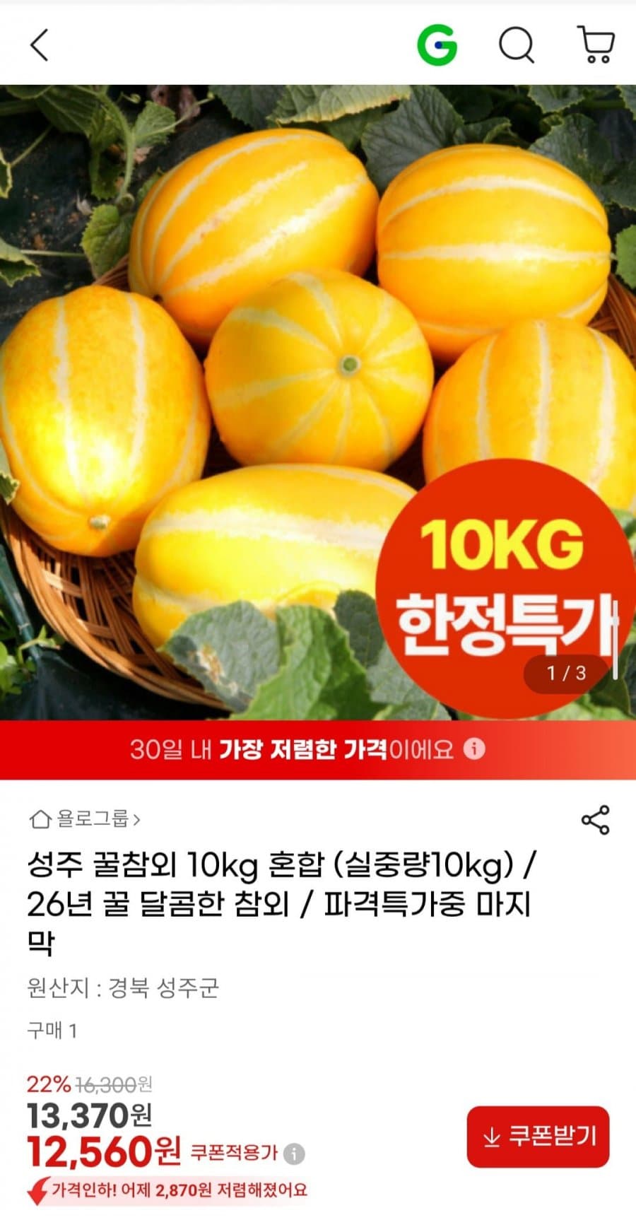 성주 꿀참외 10kg