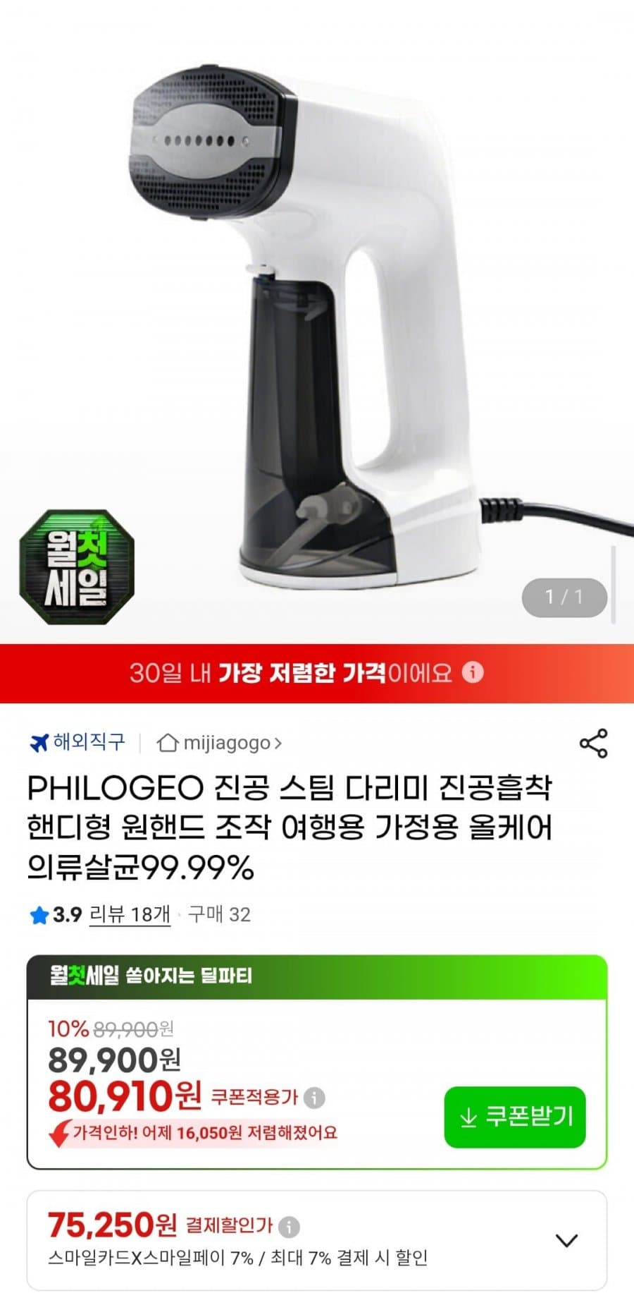 PHILOGEO 진공 스팀 다리미