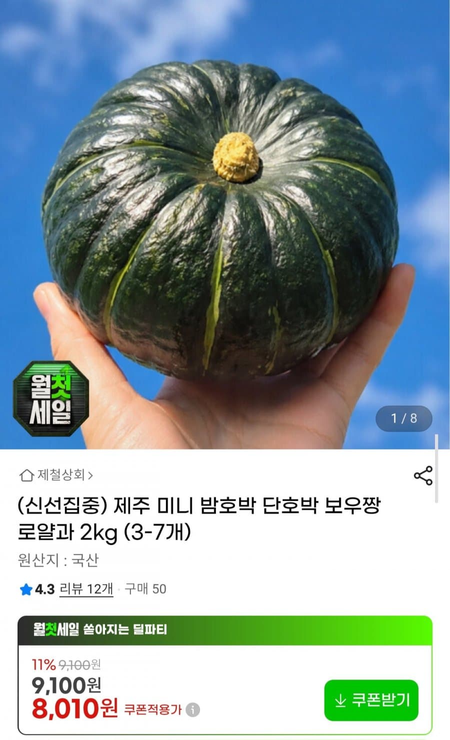 제주 미니 밤호박 2kg