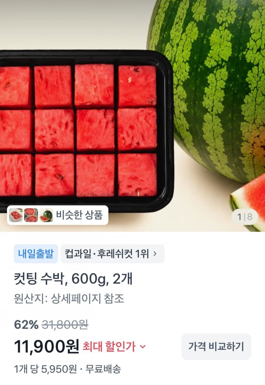 컷팅 수박 600g 2개
