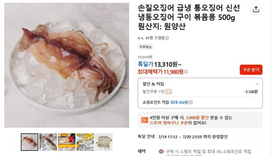 냉동오징어 볶음용 500g