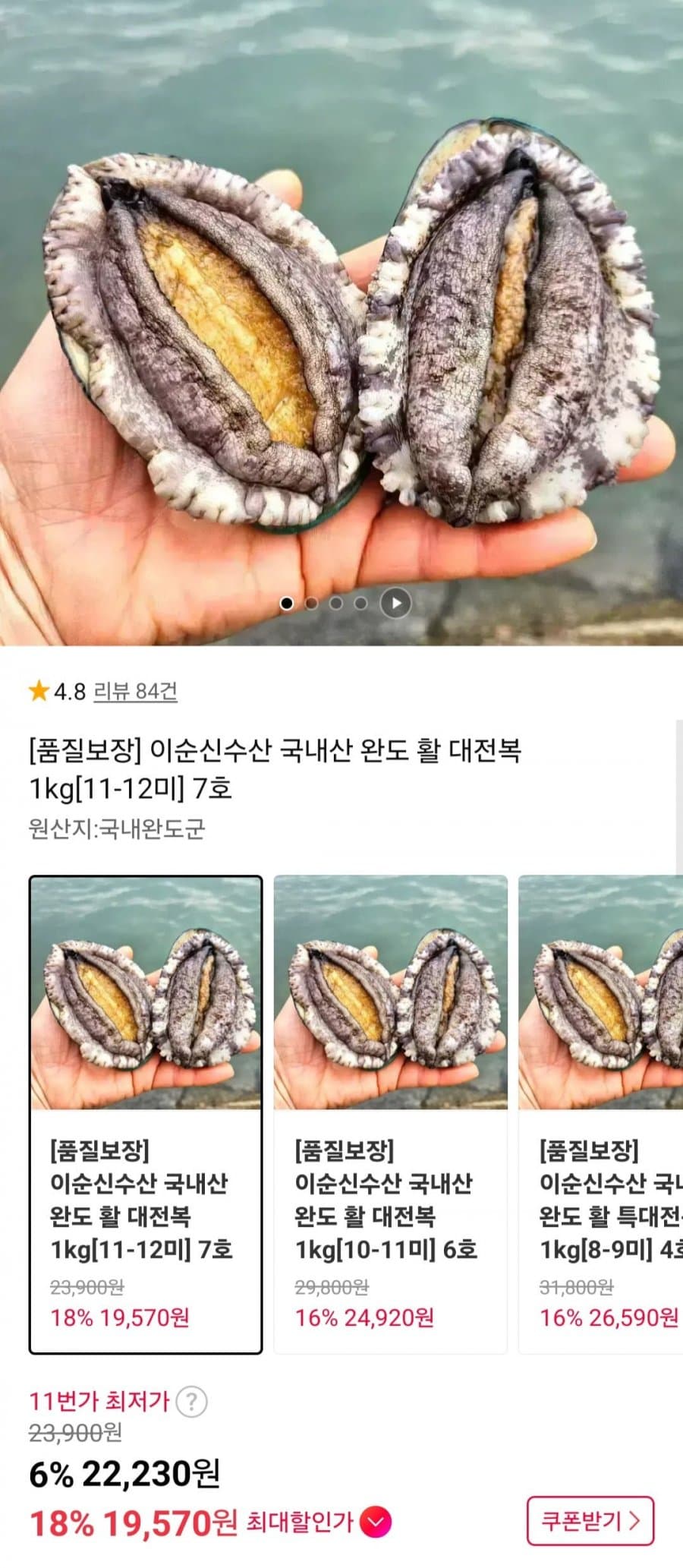 완도 활 대전복 1kg
