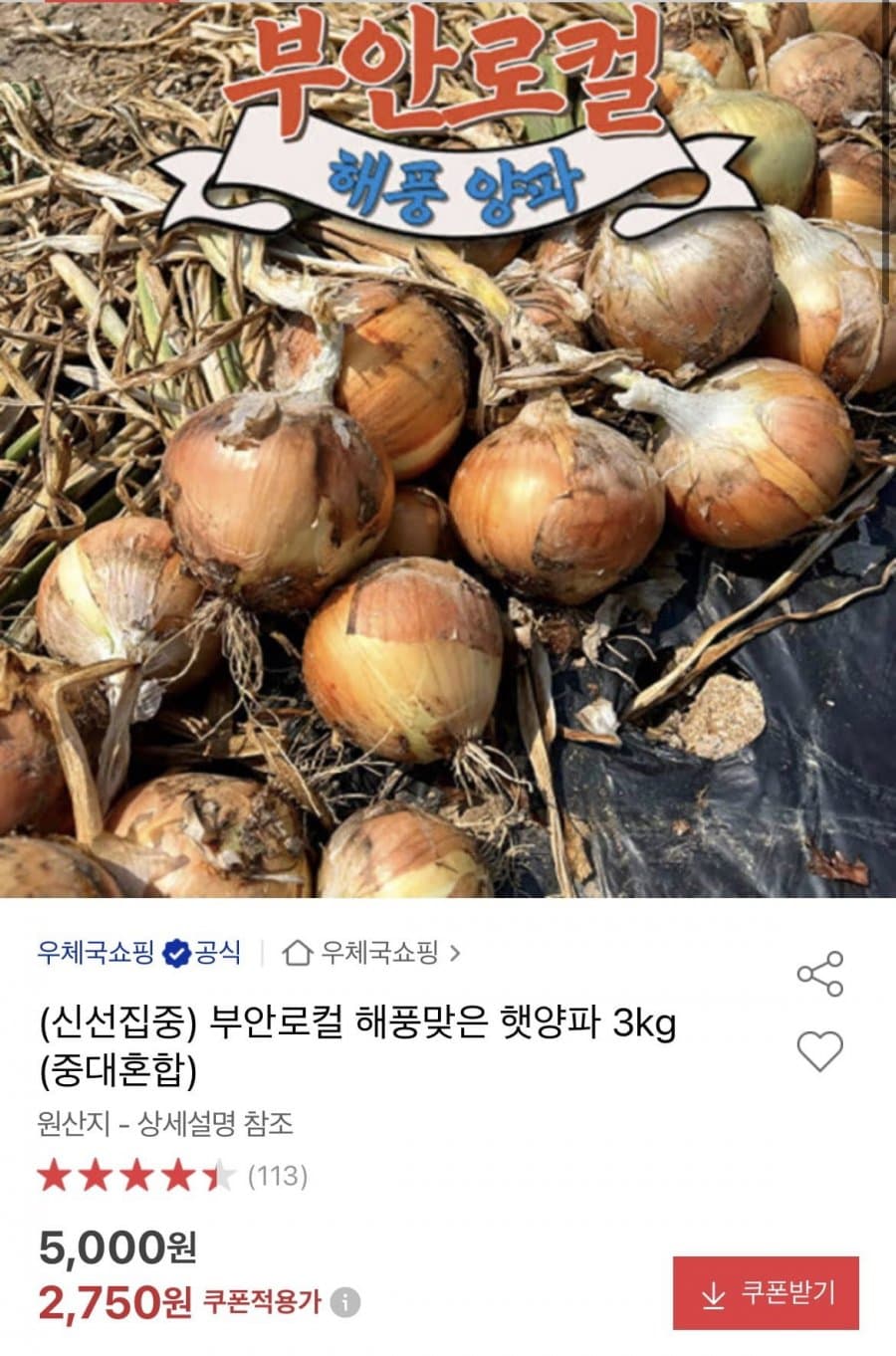 부안로컬 햇양파 3kg