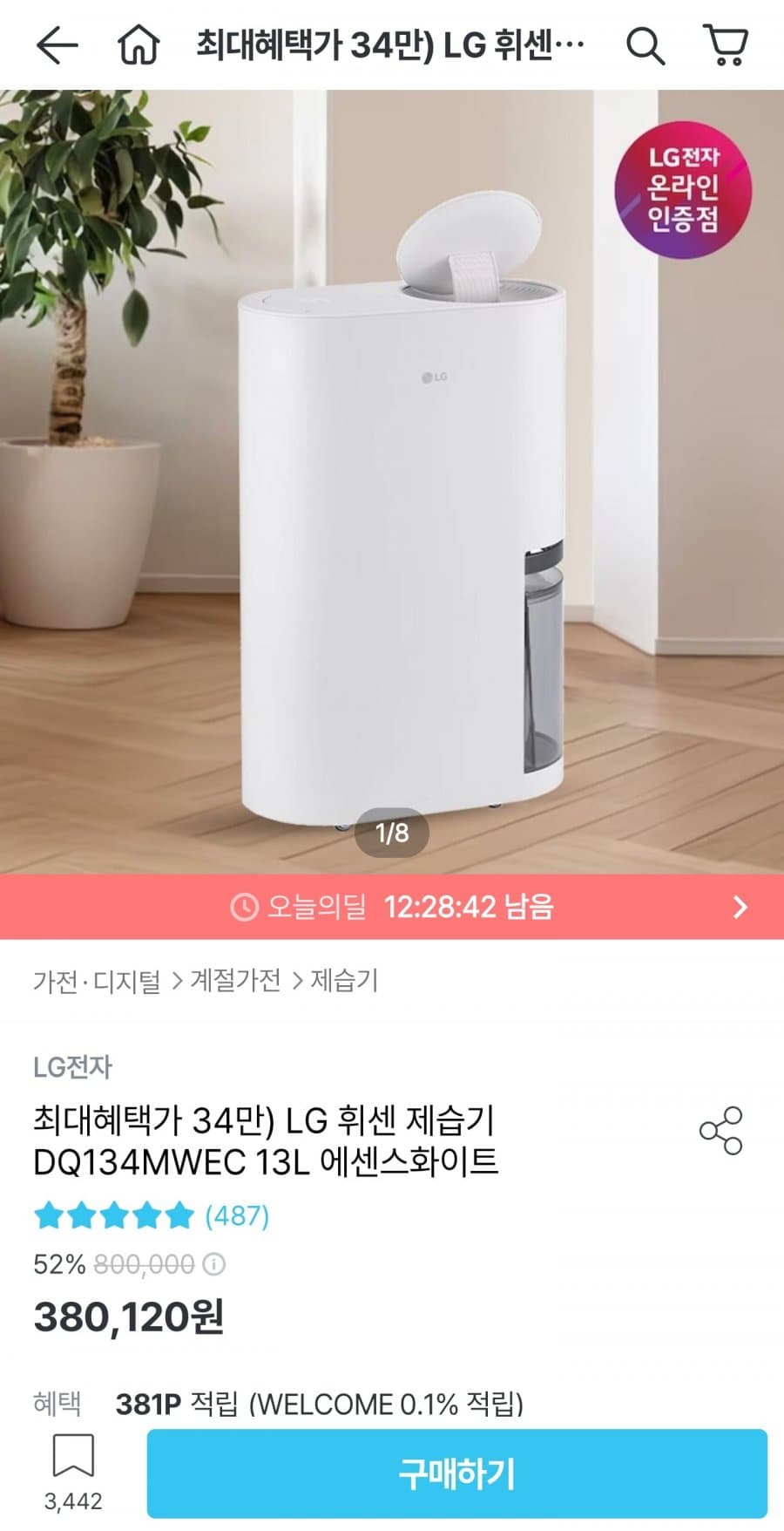 LG 휘센 제습기 DQ134MWEC