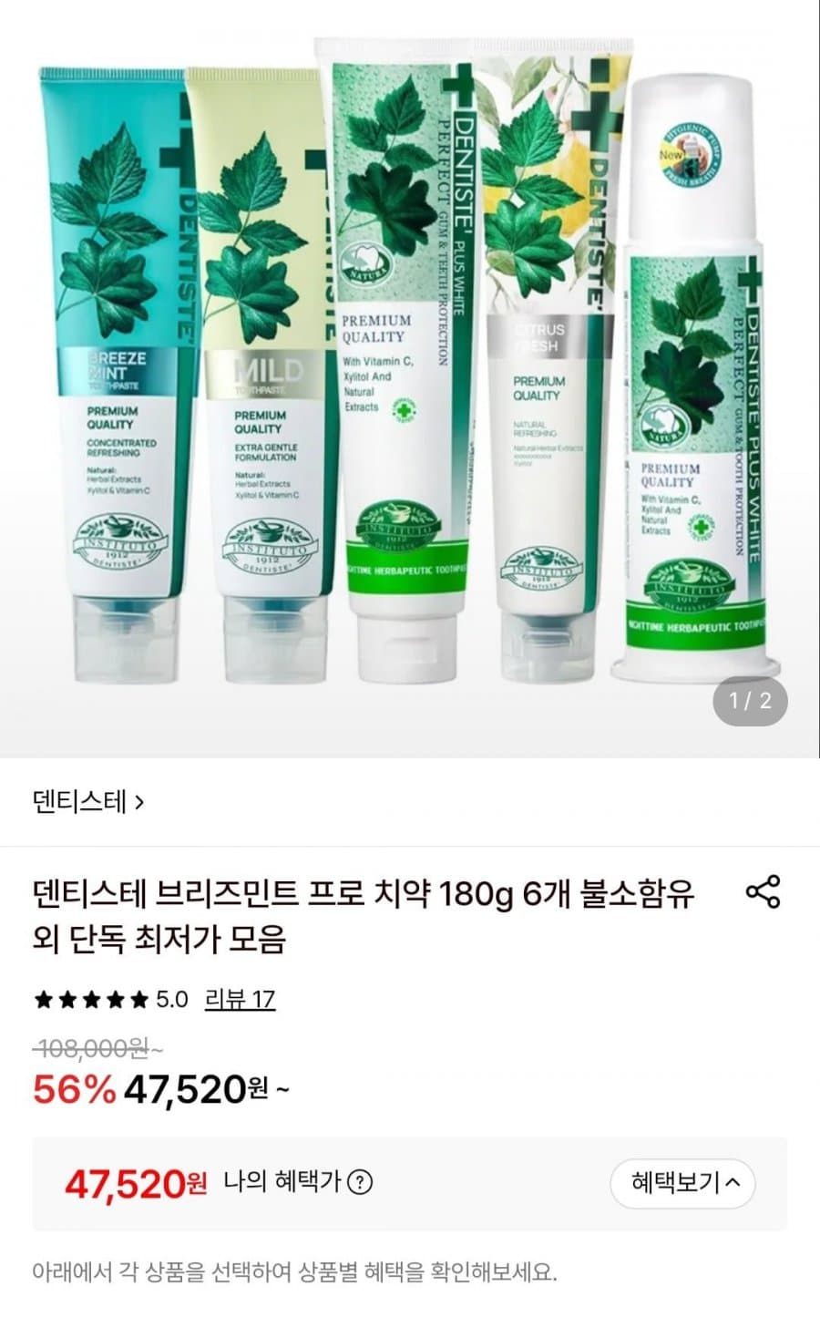 덴티스테 브리즈민트 프로 180g