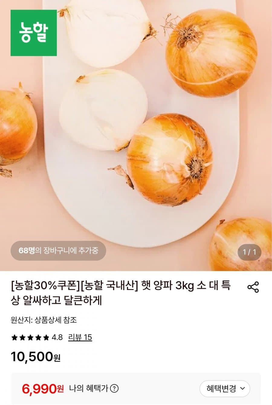 햇 양파 소 10kg