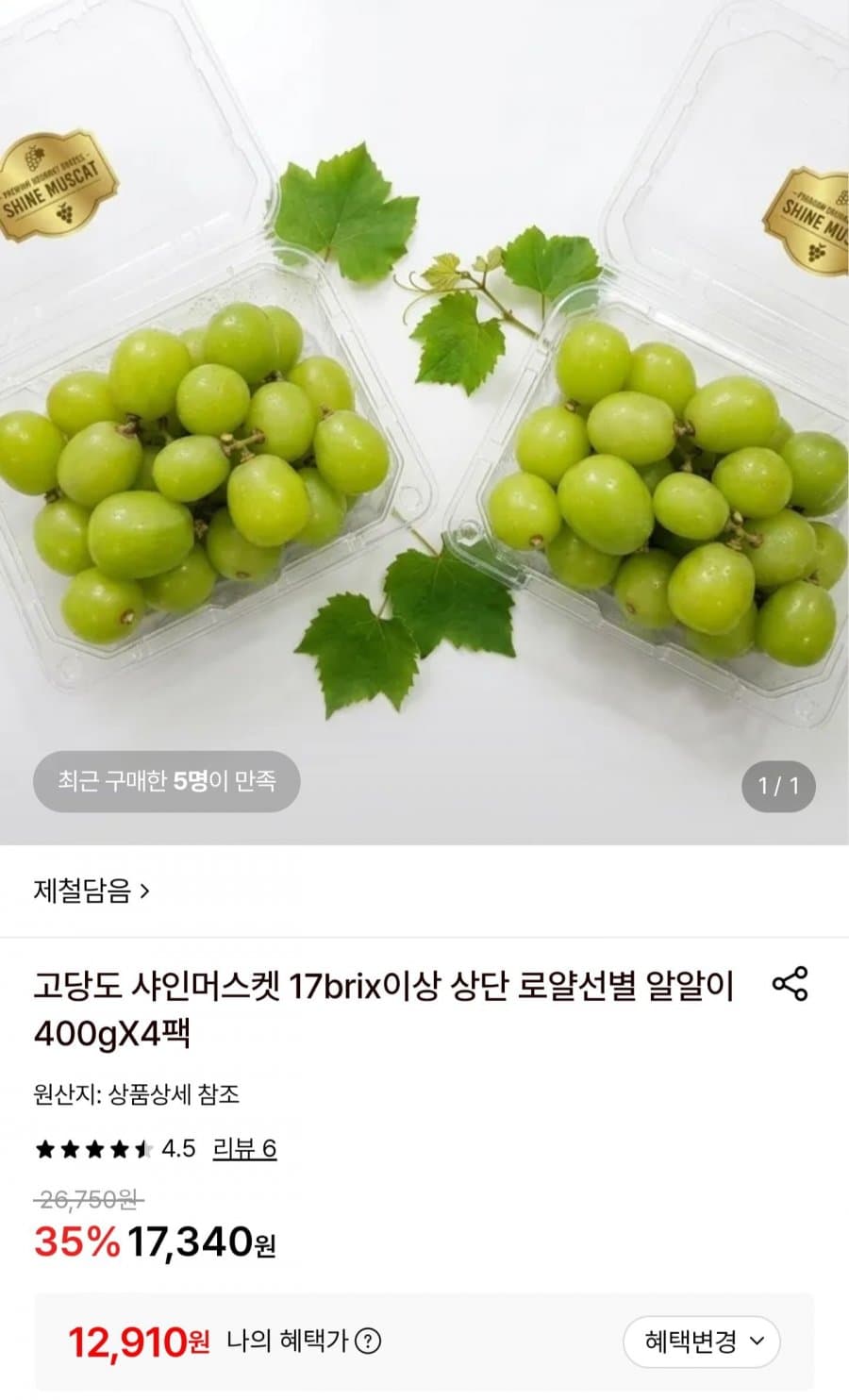 샤인머스켓 400g 4팩
