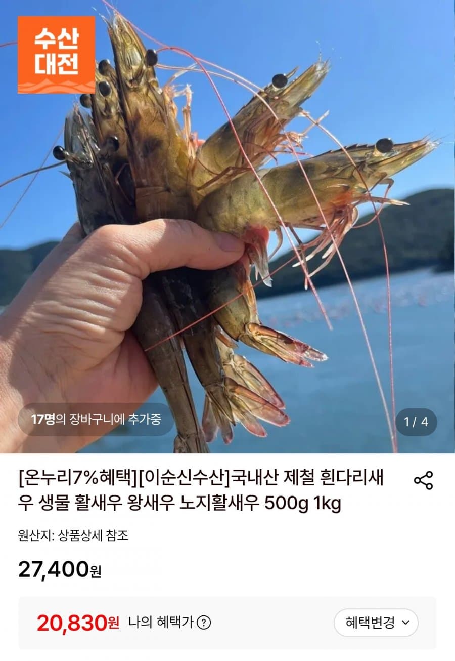 국내산 노지 활새우 1kg
