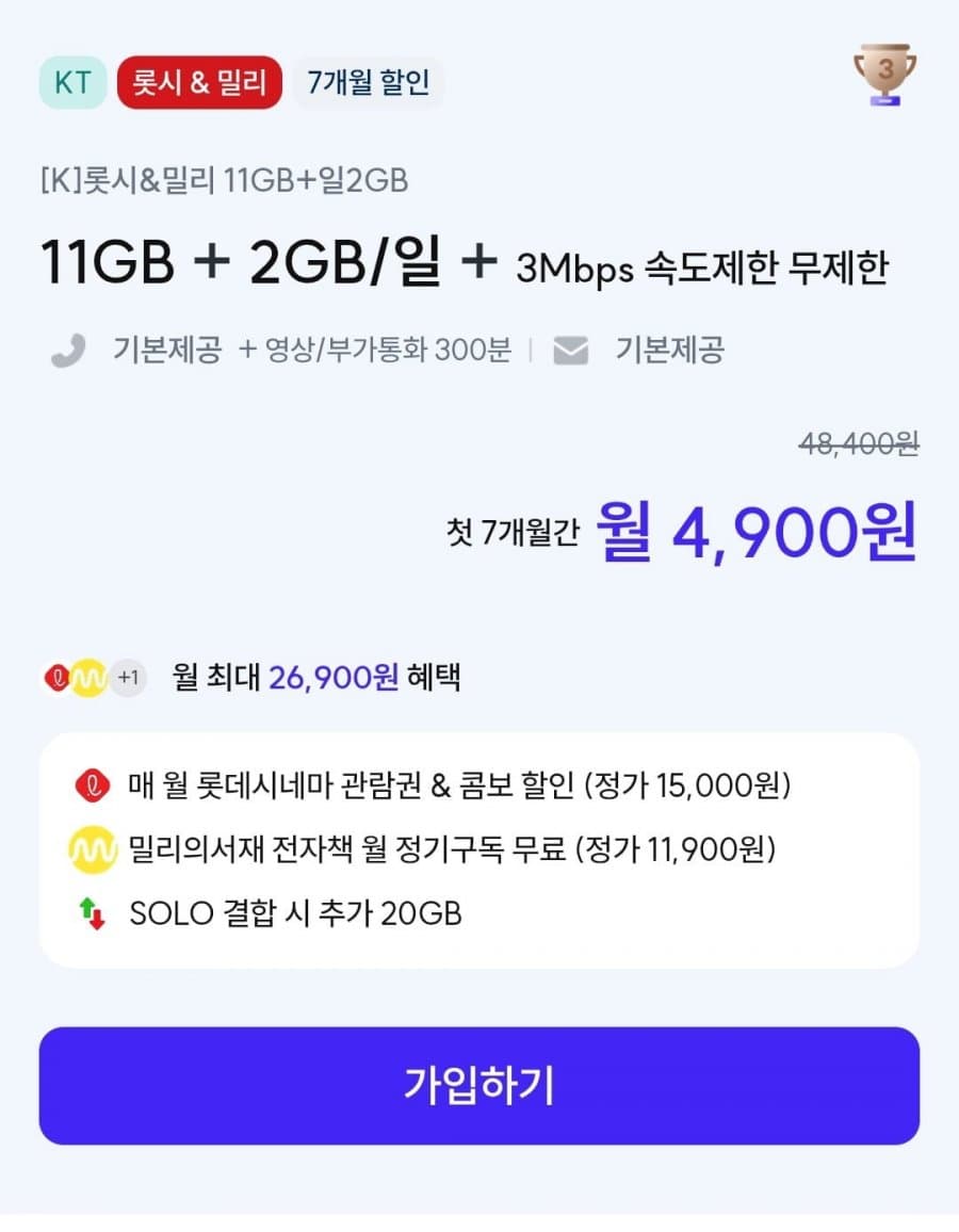 아이즈모바일 밀리 11GB 요금제