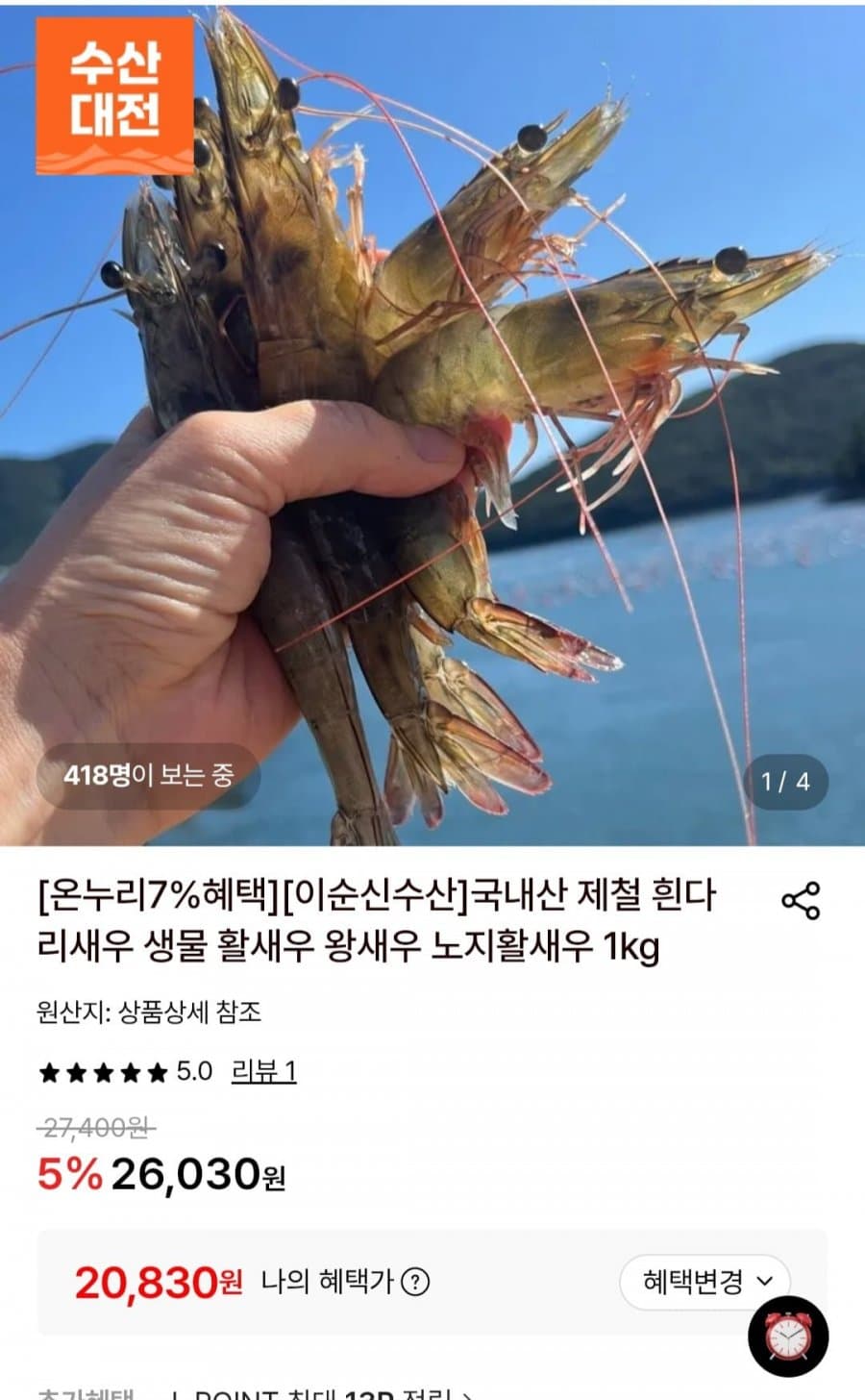 국내산 노지 활새우 1kg