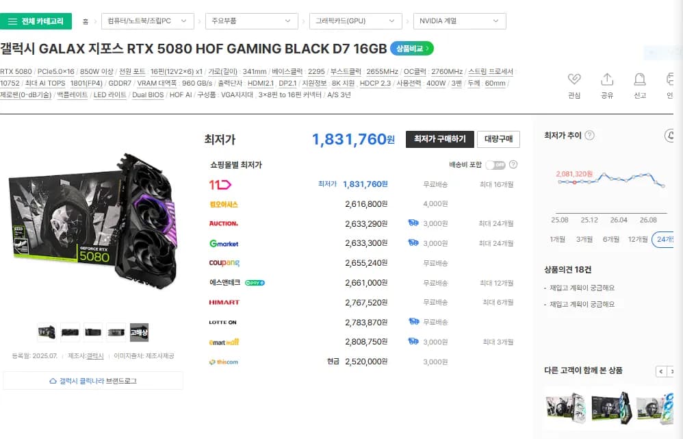 GALAX RTX 5080 HOF GAMING BLACK D7