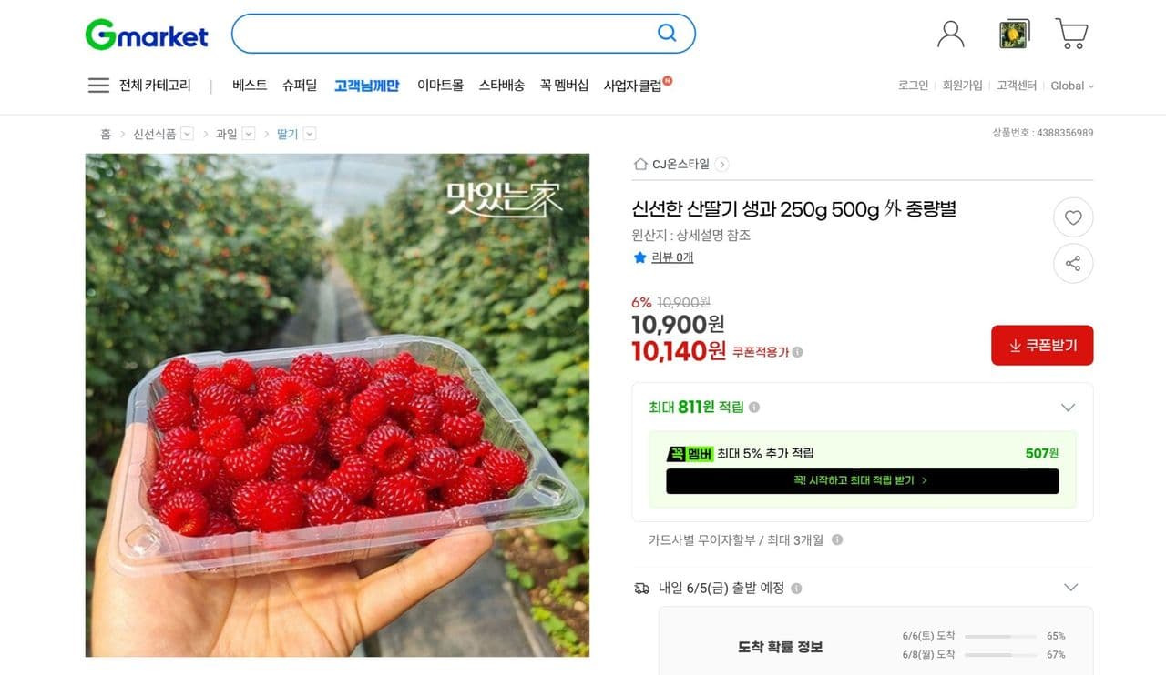 산딸기 생과 250g