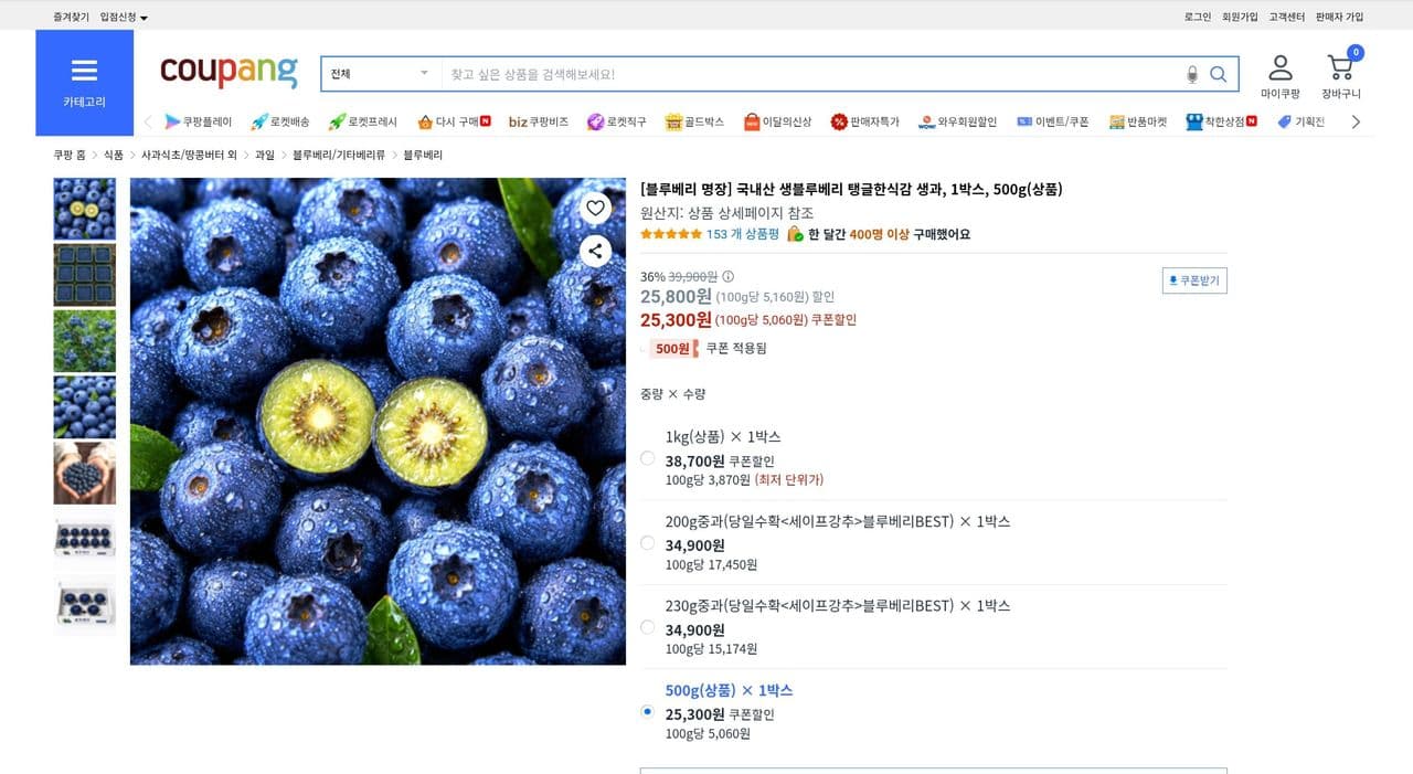 생블루베리 500g