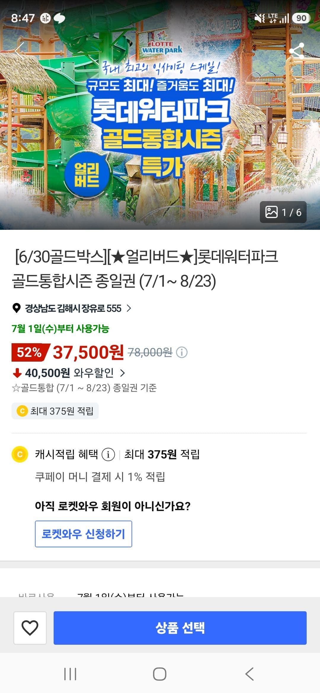 롯데워터파크 골드 종일권