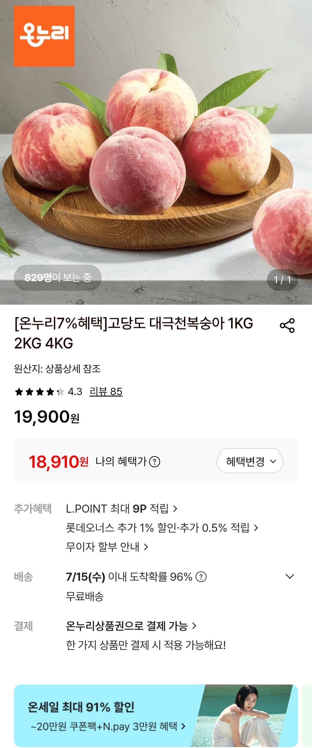 대극천 복숭아 4kg