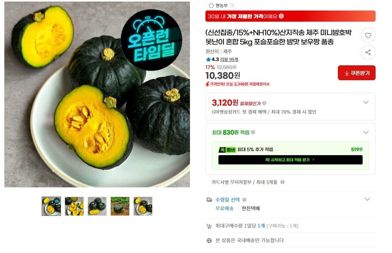 제주 미니밤호박 5kg