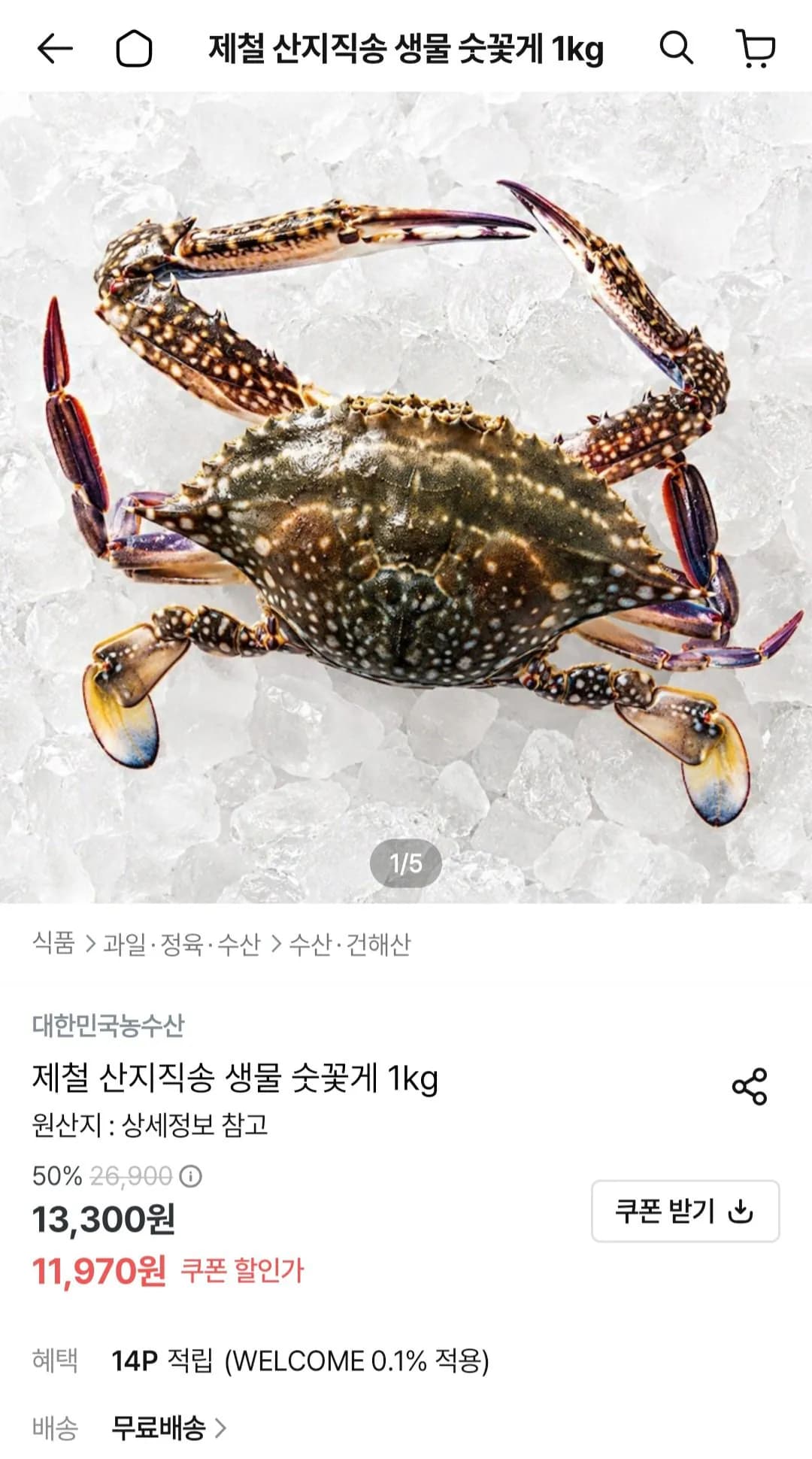 Live Male Blue Crab 1kg