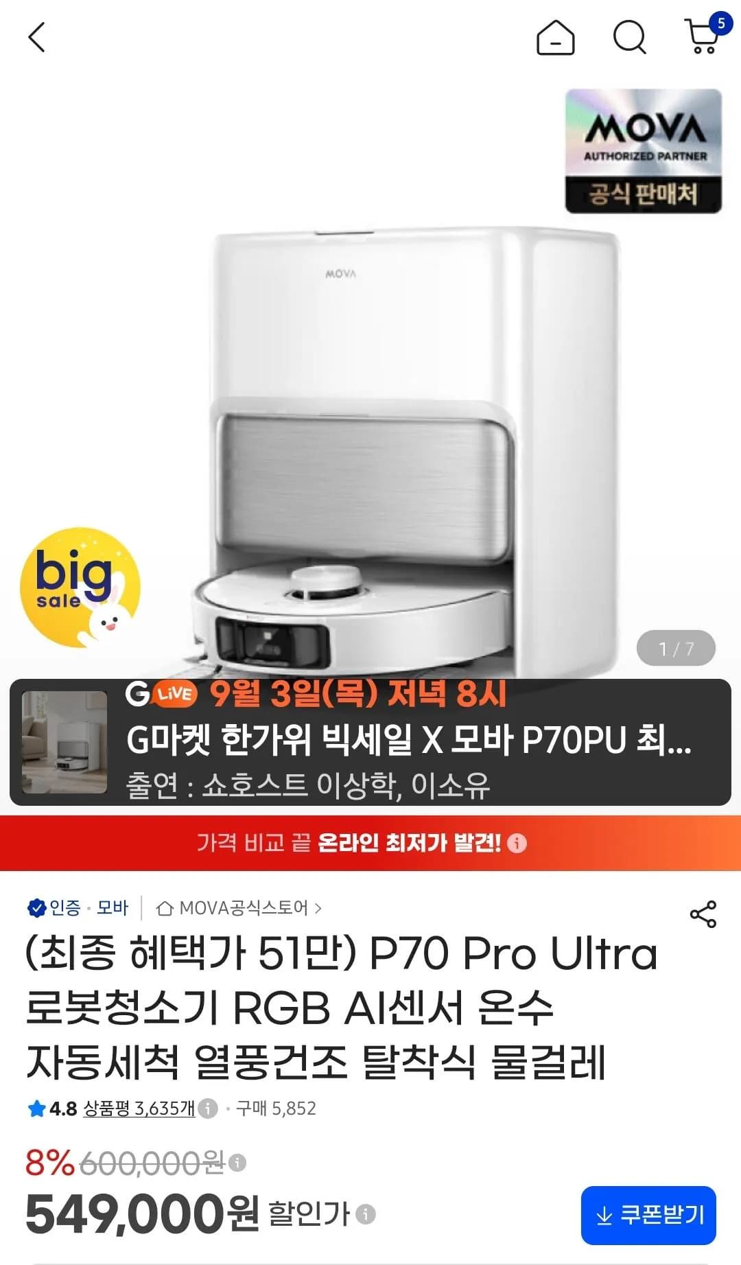 Moba P70 Pro Ultra Robot Vacuum