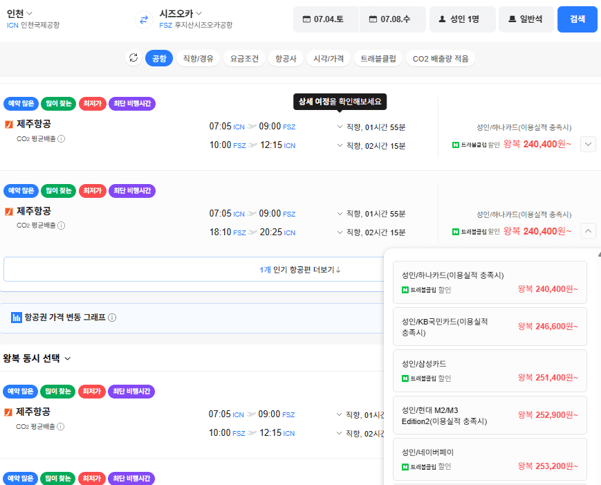 인천-시즈오카 0704-0708 삼성카드