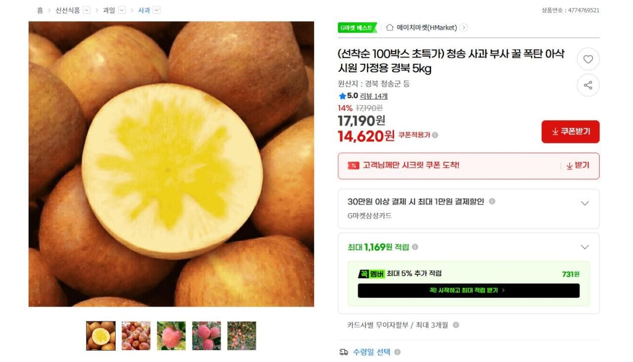청송 사과 부사 5kg