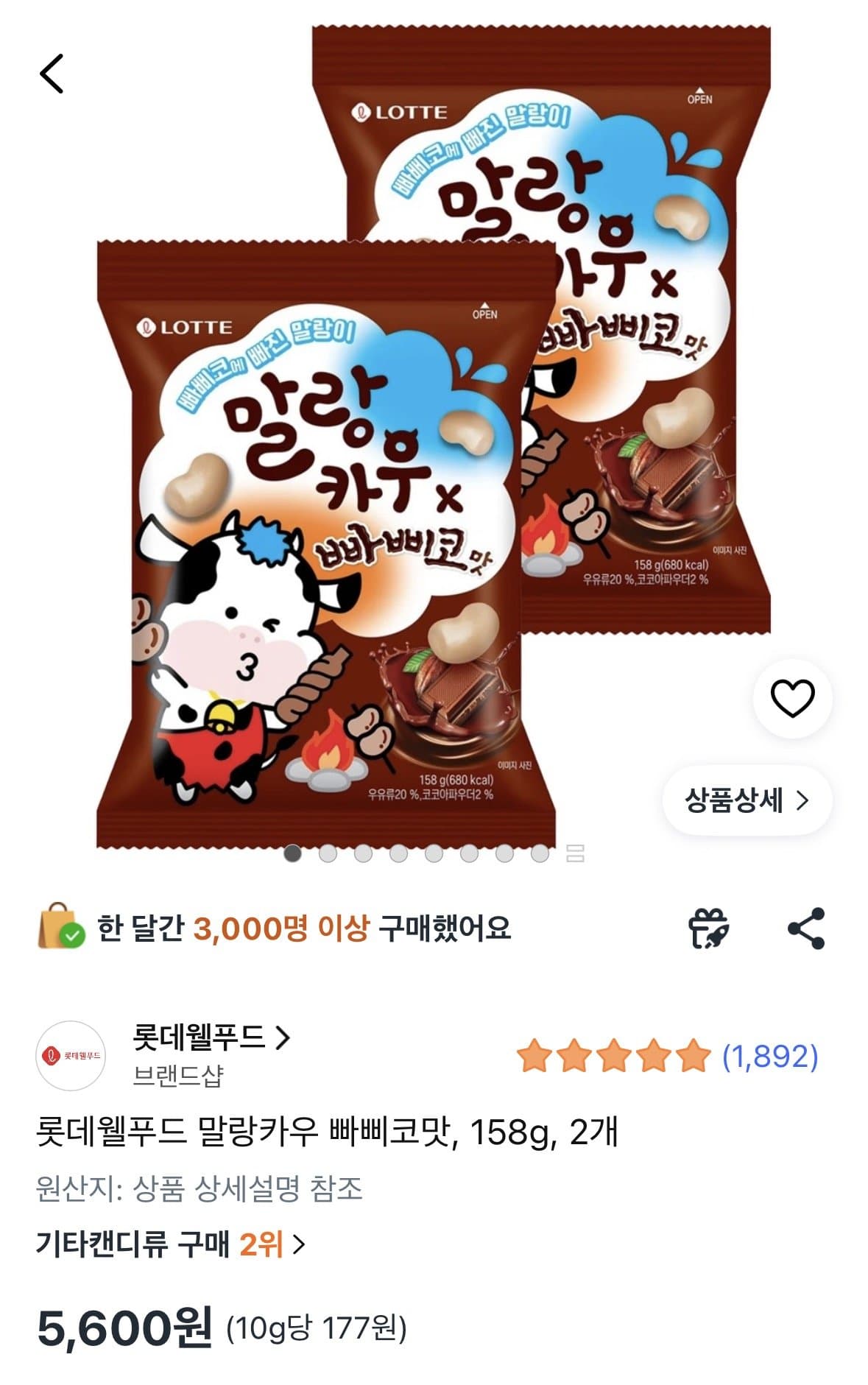 말랑카우 빠삐코맛 158g