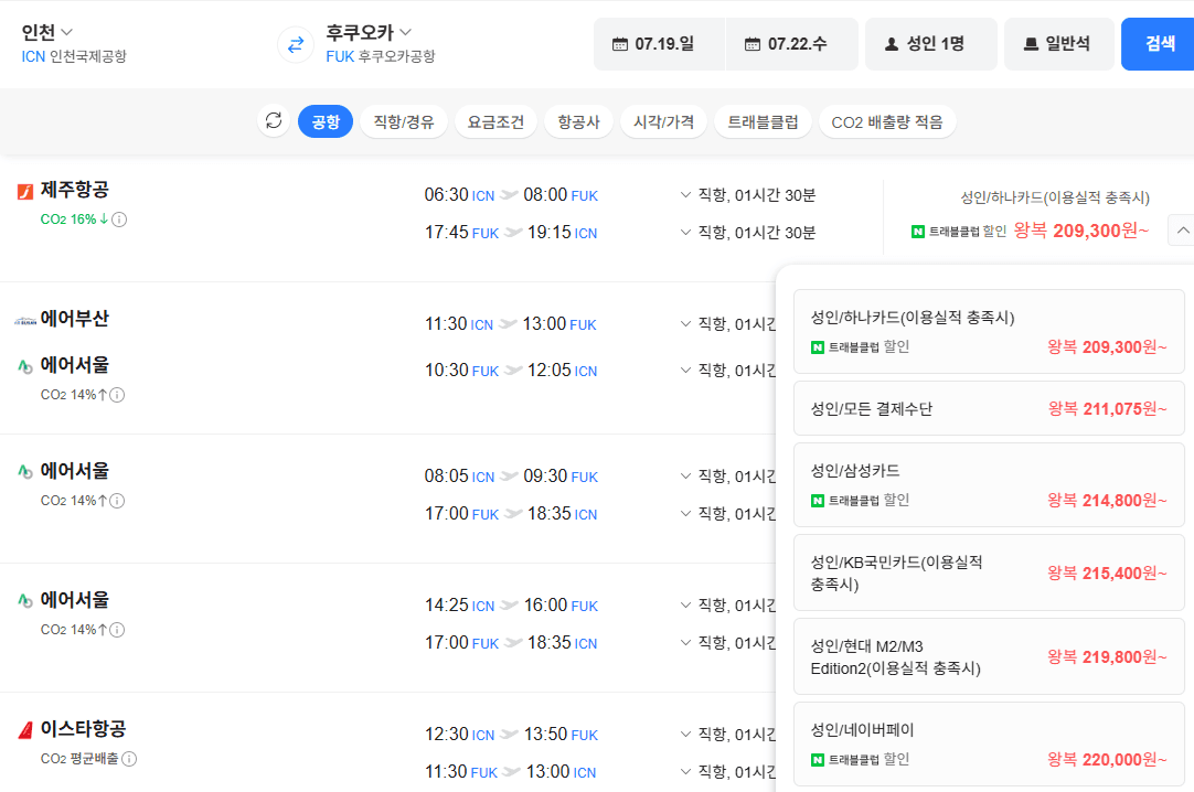 인천-후쿠오카 왕복 항공권