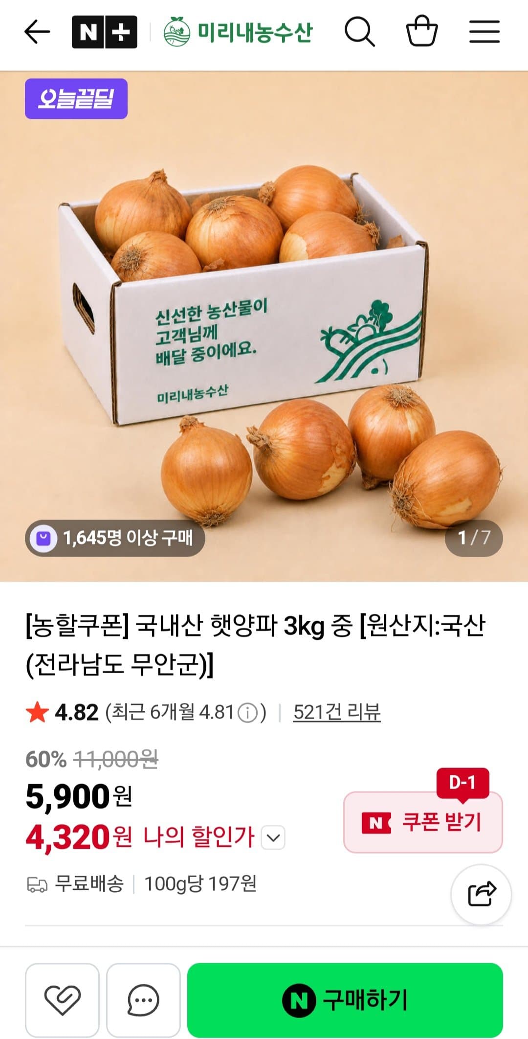 국내산 햇양파 3kg