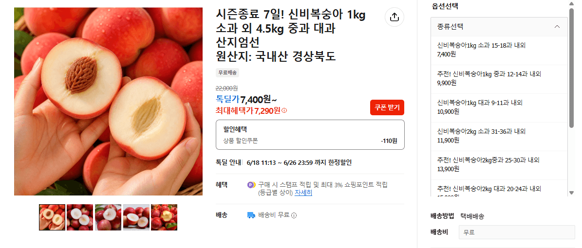 신비복숭아 1kg 소과