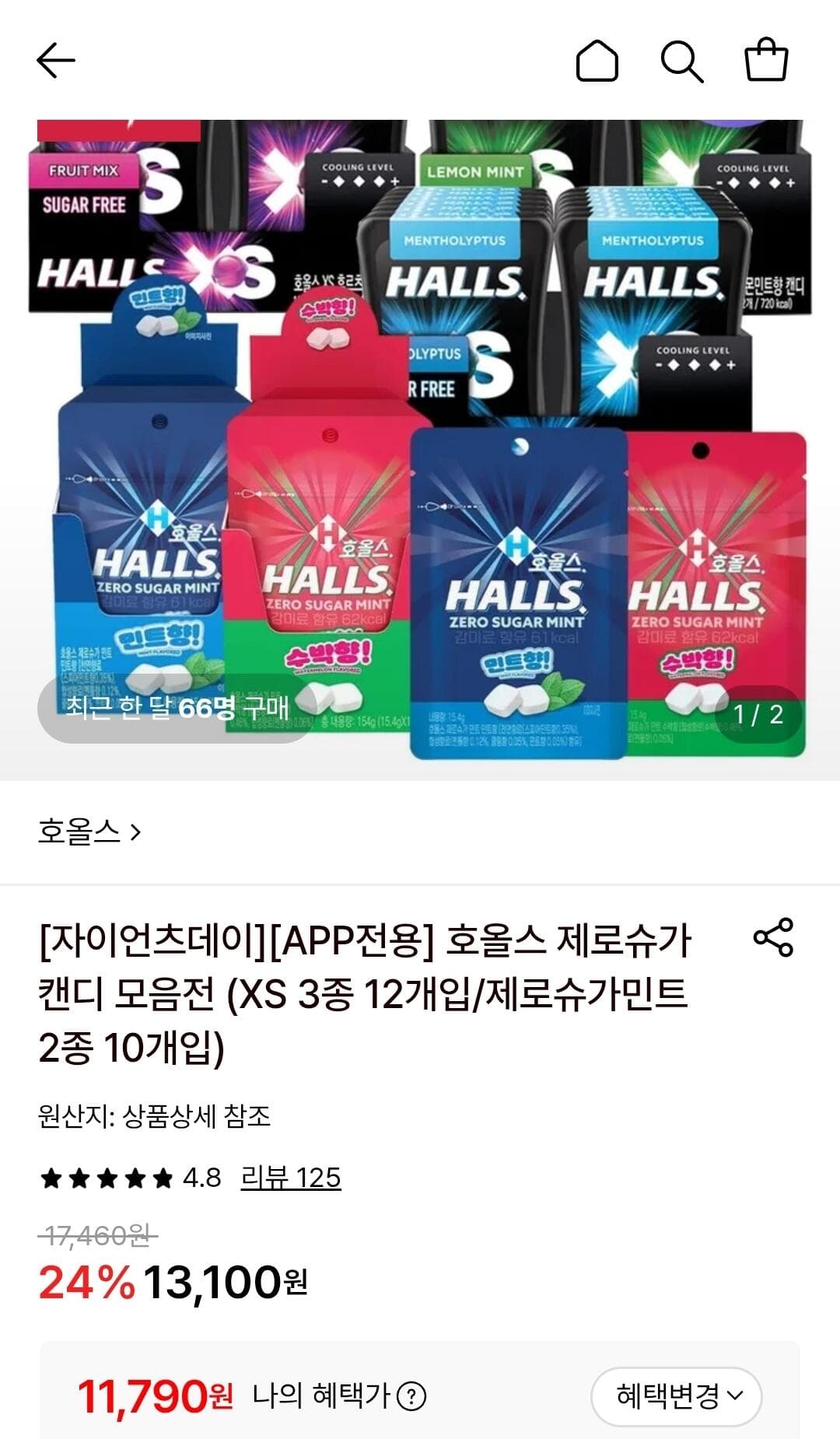 호올스 제로슈가 XS 12개