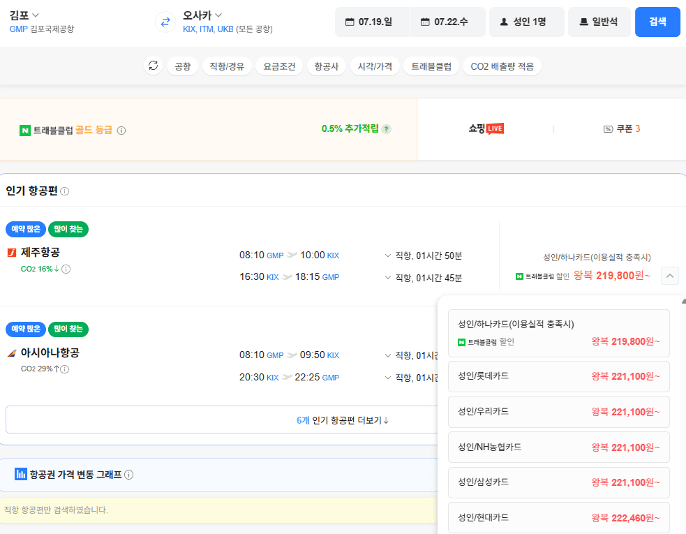 김포-오사카 왕복 항공권