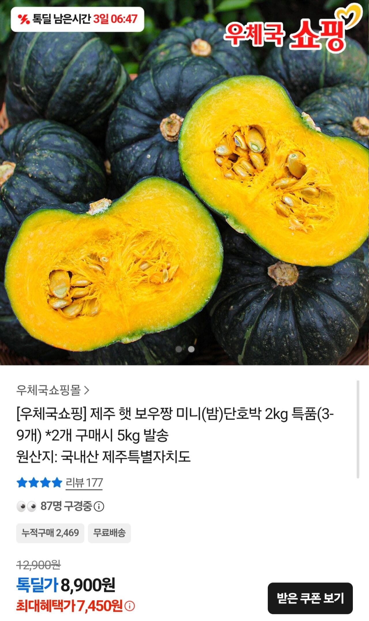 보우짱 미니밤호박 2kg