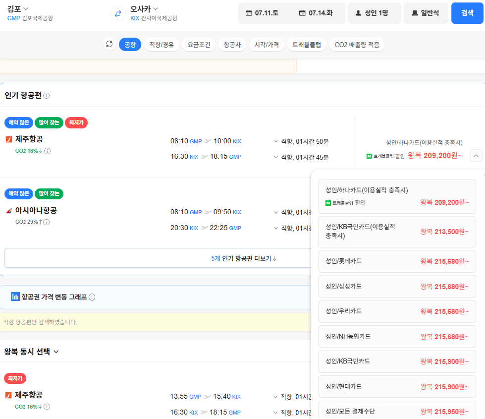 김포-오사카 왕복 항공권