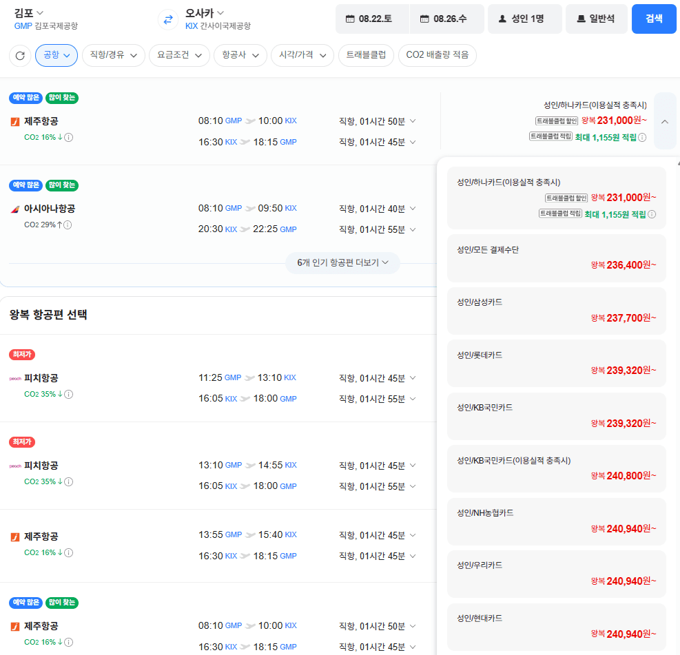 김포-오사카 왕복 항공권