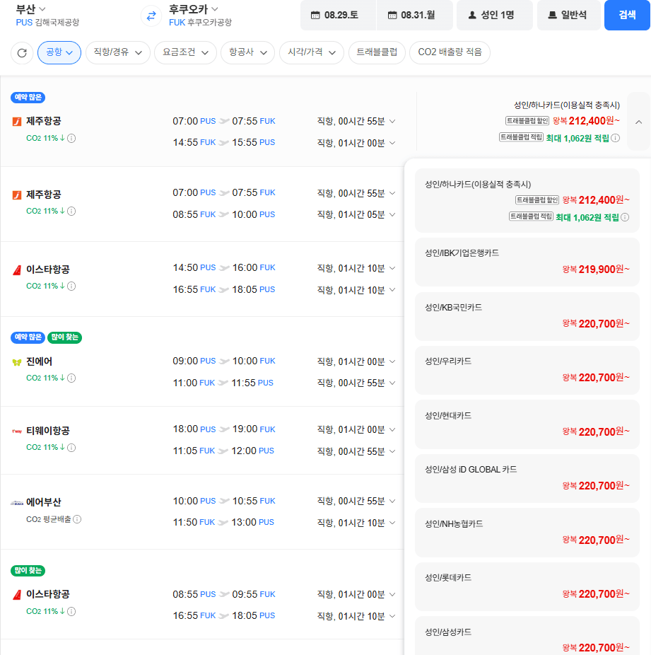 부산→후쿠오카 왕복