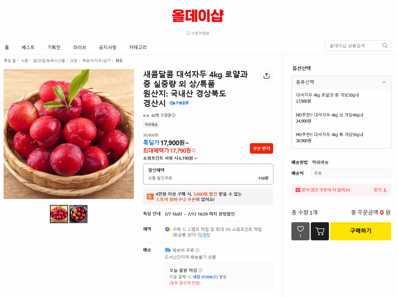 대석자두 로얄과 4kg