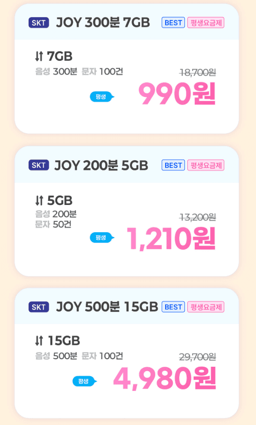 SKT 알뜰폰 20GB 100원